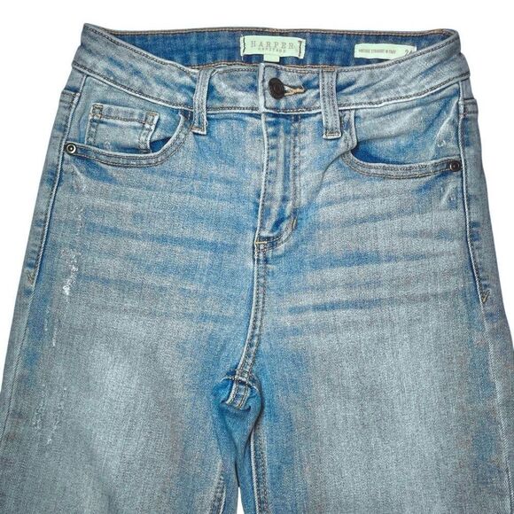 Harper Heritage Vintage Straight with Fray Distressed Jeans in Blue Women’s 24 - Picture 3 of 10